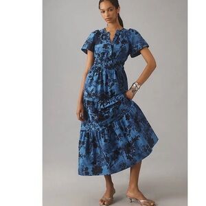 Anthropologie Somerset Blue and Black Maxi Dress